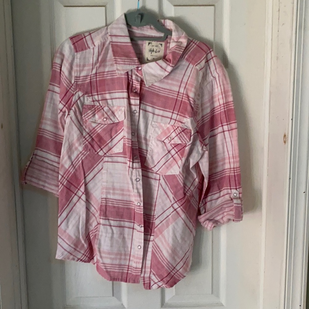 Spring pink plaid button down